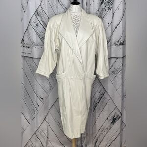 Vintage 80s WINLIT‎ Cream Leather Coat Padded Shoulders Size M